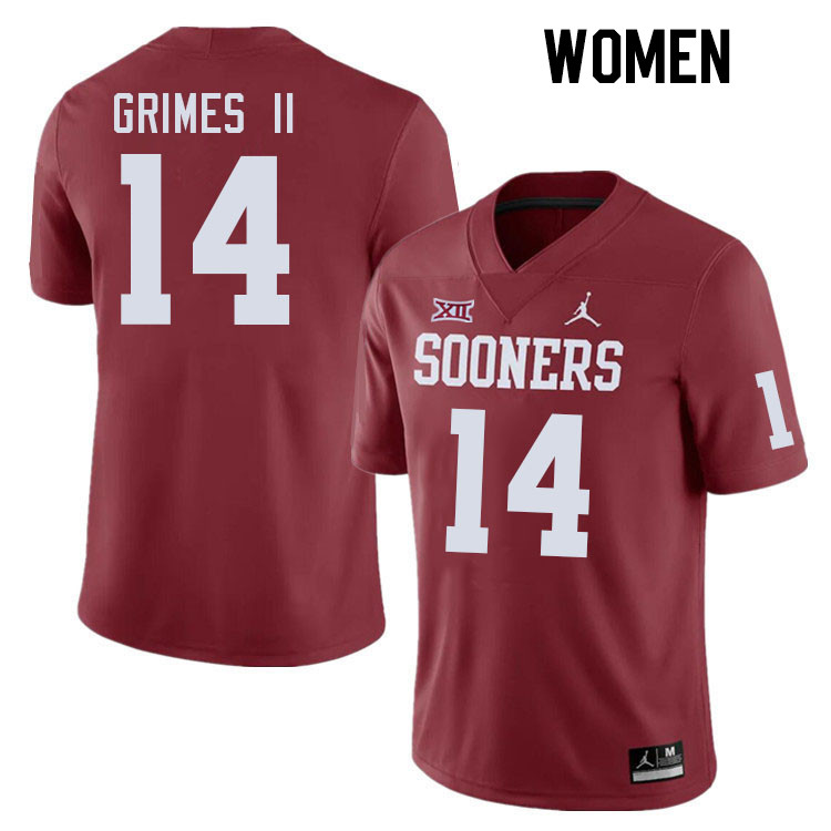 Women #14 Reggie Grimes II Oklahoma Sooners College Football Jerseys Stitched-Crimson